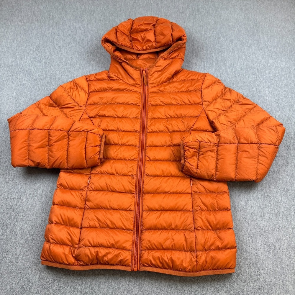 Wantdo Jacket Women Small Orange Puffer Duck Down Quilted Hooded Full Zip Winter